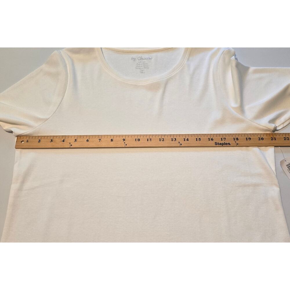 Chicos Bella Top Basic Knit Womens Size XL White 100% Cottton Short Sleeve NWT - Picture 9 of 10